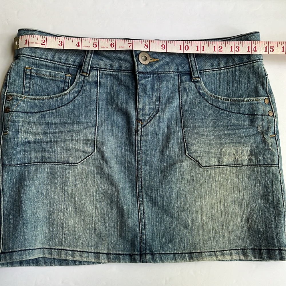 Denim Micro Mini Skirt Size 3 Spandex Distressed - Picture 10 of 12